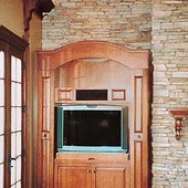 Entertainment Center, built-in: stained maple with antiqued effect, (columns sli